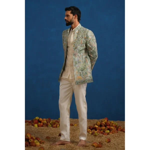 Mint Green Floral Embroidered Indo-Western Jacket Set